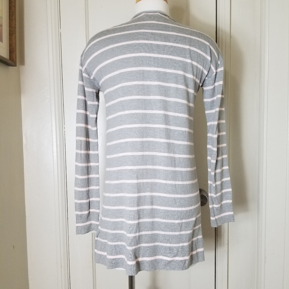 GAP S gray pink stripe 3/4 sleeve open front cardigan sweater - Picture 5 of 7